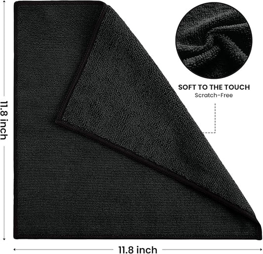 Microfiber Cleaning Cloth, 12 Pack Lint-Free and Highly Absorbent Rags, Black Reusable Microfiber Towels for Car, Kitchen, Bathroom and Household Cleaning Supplies, 11.8"X11.8"