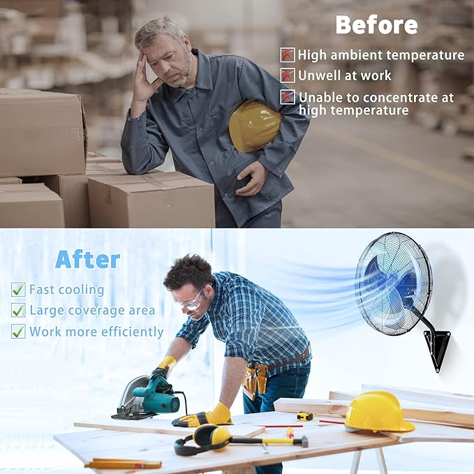 Bestronair Wall Mount Fan Oscillating with 7100CFM, Industrial Heavy Duty Metal 3 Speed Fan, 20 Inch High Velocity Adjustable Tilt, Use for Garage, Workshop, Warehouse, Patio, Factory and Homes