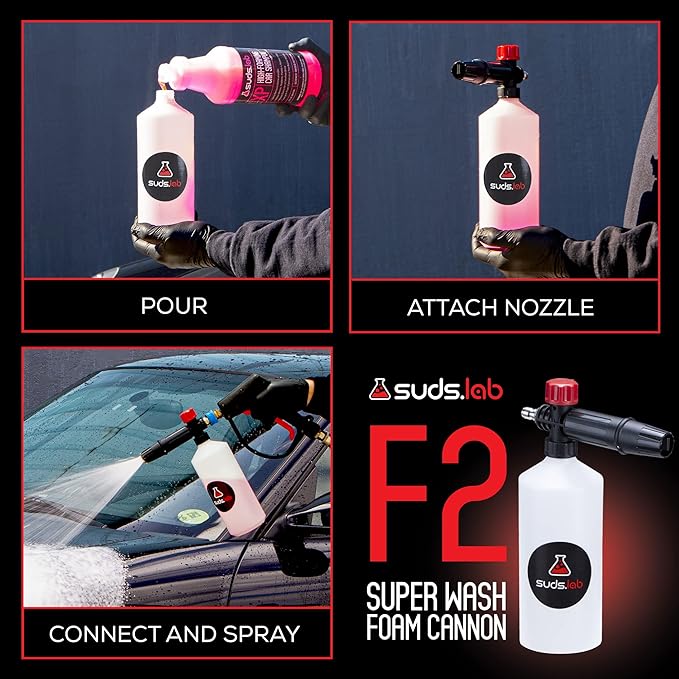 Suds Lab F2 Super Wash Foam Cannon, Adjustable Foam Nozzle, Quick Connect to any Pressure Washer, Clean Dirt and Dust, Home Car Washing