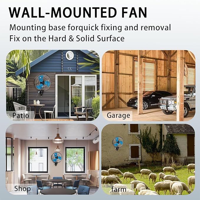 AZOUTDOOR 20" Wall Mount Fan 7000 CFM Wall Oscillating Fan 3-Speed Industrial Fans with Mist High Velocity Wall mounted Fans for Residential, industrial, Warehouse, Greenhouse, Workshop