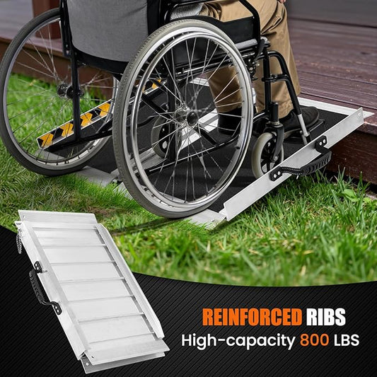 2FT Aluminum Folding Wheelchair Ramp - Heavy Duty 800 lbs Capacity, Portable Ramp for Cars, Stairs, Doorways, Scooters & Home Steps with Non-Slip Surface