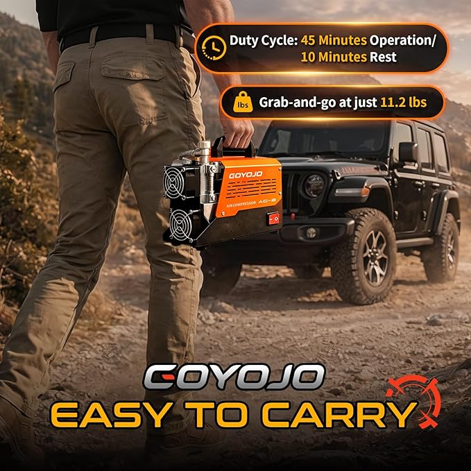 GOYOJO AC-2 PCP Air Compressor, 4500Psi/30Mpa Portable Oil-Free Pump for PCP Airguns & HPA Paintball Tanks, Dual Power 12V DC & 110V/220V AC with Converter, Safety Pressure Relief Valve