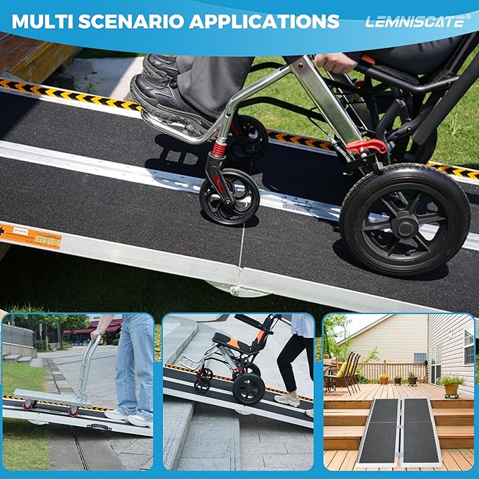 LEMNISCATE Portable Wheelchair Ramp 10FT, Wheelchair Ramps for Home Steps, Non-Slip Handicap Ramp with Handle, Folding Wheel Chair Ramps for Homes Steps, Stairs, Doorways, Scooter, 800LBS Capacity