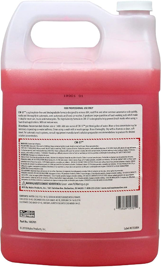 Malco CW-37 Premium Car Wash Concentrate - High Foaming Car & Truck Wash Soap/Removes Road Film, Salt, Dust & Dirt from Your Vehicle/1 Gallon (105701)