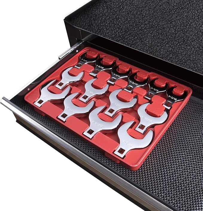 EFFICERE 14-Piece Premium 1/2" Drive Jumbo Crowfoot Wrench Set, Chrome Vanadium Steel, Includes Standard SAE Sizes from 1-1/16" to 2" with Storage Tray