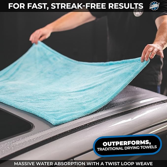 The Rag Company - The Liquid8r - Absorbent 70/30 Blend Microfiber Drying Towel for Cars, Trucks, SUVs, Safe for Detailing + Scratch Free, Twist Loop, 1100gsm, 25in x 36in, Aqua Blue