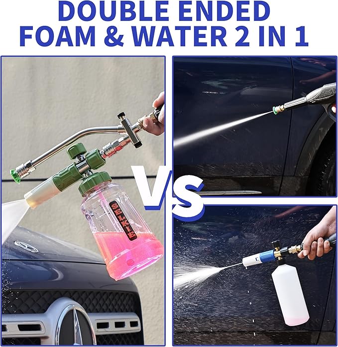 Selkie Foam Cannon with Double Tip Attachment,Adjustable Pressure Washer Foam Blaster with with Dual-Connector Accessory,5 Power Washer Sprayer Nozzles, 1/4" Quick Connect, 3600 PSI