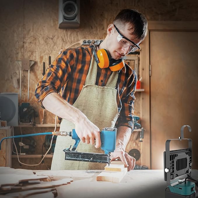 Cordless LED Work Light Compatible with Makita 18V Battery, 60W 6000LM Flood Light, Battery Light with USB & Type-C Charging and 140°Pivoting Head for Jobsite, Garage, Camping, Emergency