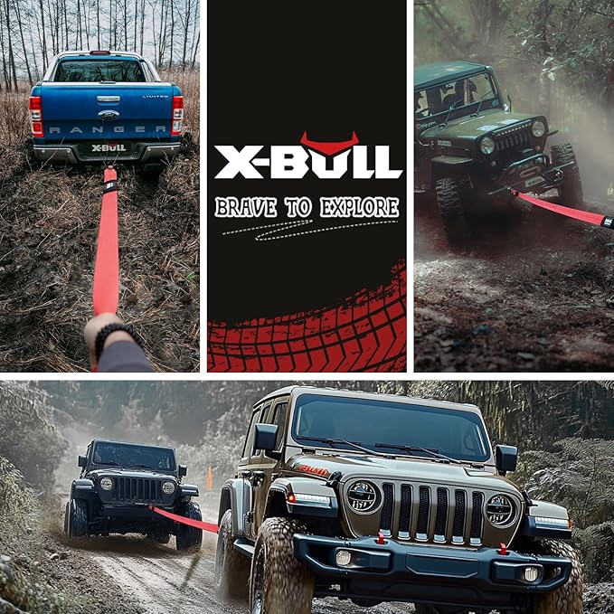 X-BULL Tow Strap (2 in x 20 Ft) with Forged Steel Hooks Lab Tested 10,321lbs Break Strength Emergency Heavy Duty Capacity Tow Strap for Car Truck Jeep SUV Not for Off-Road Recoveries(Red)