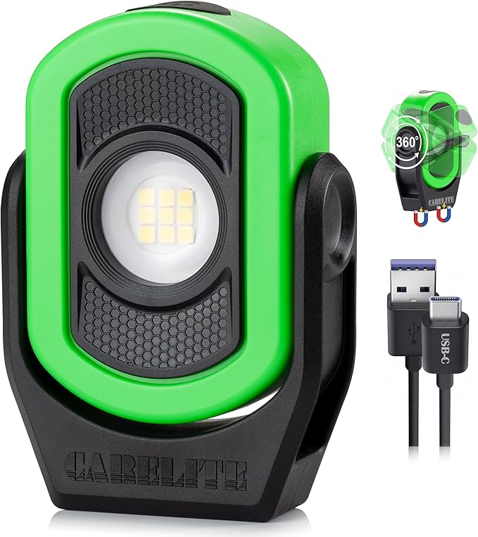 Magnetic Work Light – 780 Lumen Compact Pocket Light, Rechargeable 3000mAh, 360° Pivot, Durable & Portable for Mechanics & Jobsites (Green, 1-Pack)
