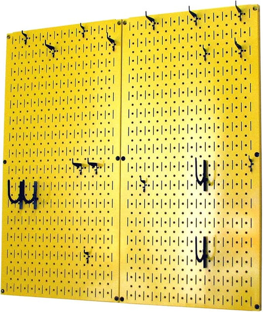 Wall Control Kitchen Pegboard Organizer Pots and Pans Storage Rack Organization Kit with Yellow Pegboard and Black Accessories