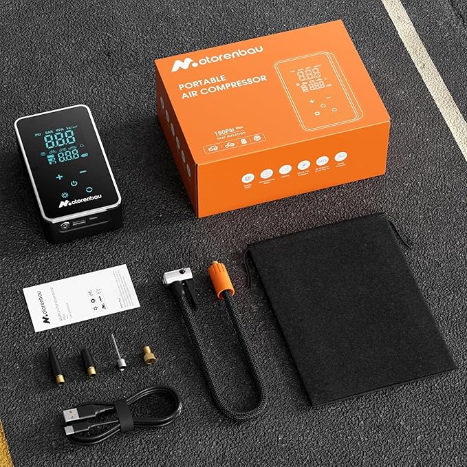 Tire Inflator Portable Air Compressor, 150PSI Cordless Air Pump for Car Tire, 3X Faster Auto Tire Inflator with Digital Pressure Gauge LCD Screen, Rechargeable Tire Pump for Cars,SUVs,Motorcycle,Bike