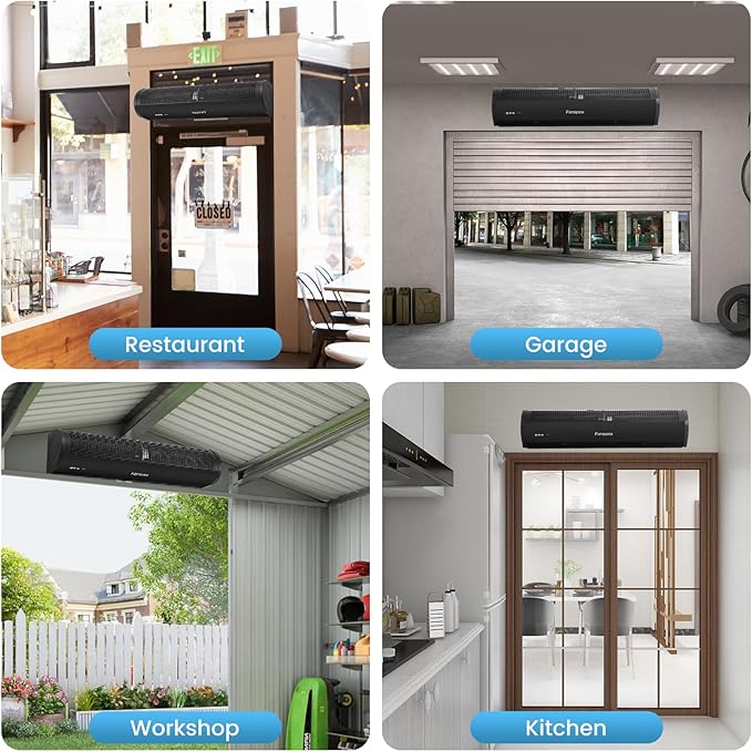 Fanspex 36" Wall Mounted Air Curtain, 2-Speed Commercial Over Door Fan for Home Garage Shop Restaurant, 120W Low Consumption with Magnetic Door Switch (Black)