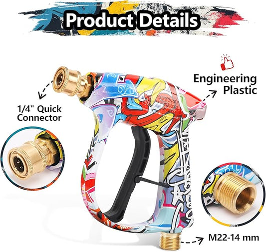 Foam Cannon Kit with Graffiti Short Pressure Washer Gun 3/8" Quick Connect M22-15mm Adapter Adjustable Snow Foam Bottle with 1/4" Quick Connect and 5 Nozzle Tips for Car Wash