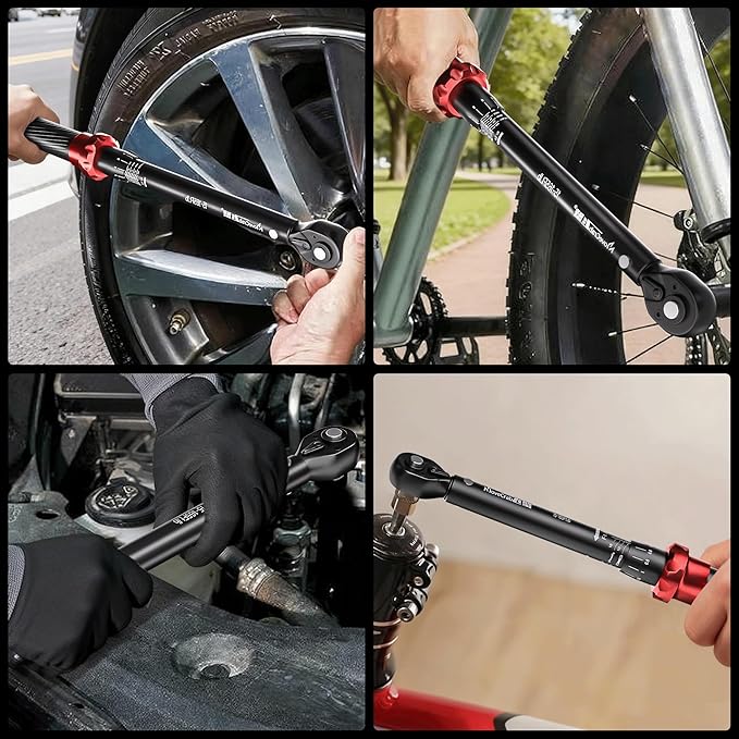 9pcs Click Torque Wrench Set, CNC Machining Handle, 1/4" 3/8" 1/2" Drive Dual-Direction Adjustable, 4-20Ft.lb / 5-45Ft.lb / 15-165Ft.lb, Dual-Scales ±3% Accuracy for Bicycle Motorcycle Car
