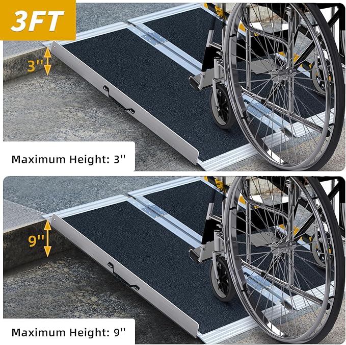 3FT Portable Wheelchair Ramp, Non-Slip Aluminum Folding Handicap Ramp for Home Steps, Stairs, Threshold and Doorways, Scooter Ramps, 800LBS Capacity
