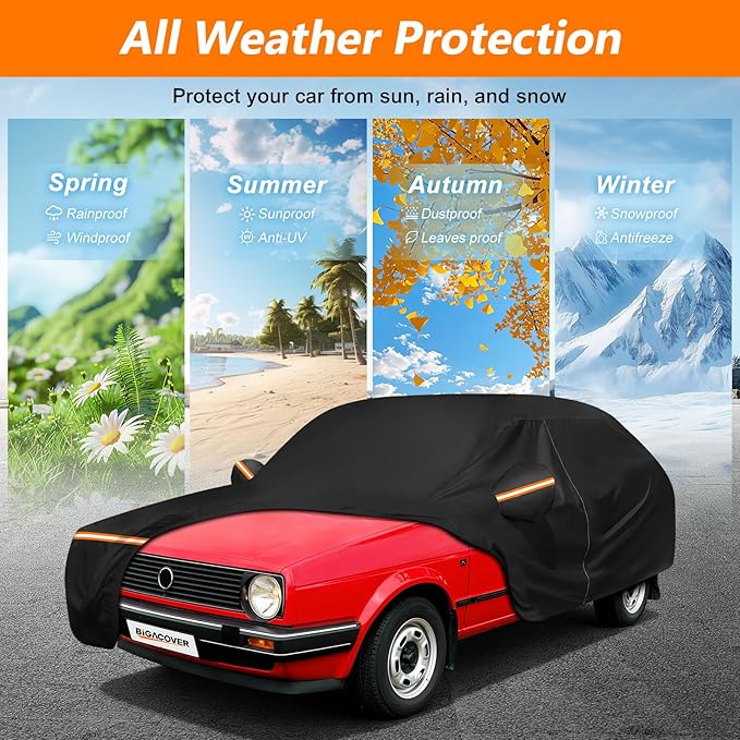 Car Cover for Volkswagen Golf MK2 1983-1992, 420D Oxford Cloth and Cotton Car Cover Waterproof All Weather with Zipper Windproof Heavy Duty All Weather with Wind, Sun, UV and Dust Protection
