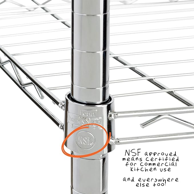 Honey-Can-Do 3-Tier Heavy-Duty Adjustable Shelves, Metal Storage Rack with 250-lb Shelf Capacity, Chrome, 14" W x 24" L x 30" H