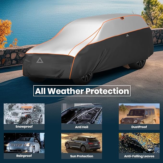 Favoto Hail Protection Car Cover - Waterproof SUV Car Cover Padded Anti-Hail Snow Rain Protector for Automobiles Outdoor Heavy Duty with Reflective Stripes Full Exterior Cover Fits SUV up to 198"