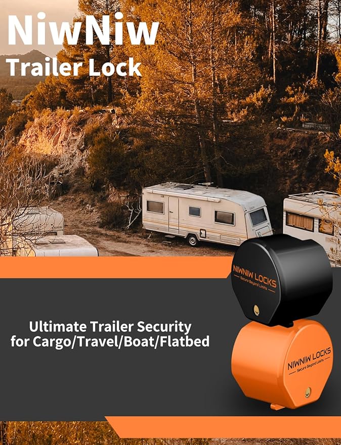 Heavy Duty Trailer Hitch Lock - Universal Fit 1-7/8",2" and 2-5/16" Couplers | Anti-Theft RV Trailer Tongue Lock for Truck Boat | Structural Steel Security Design (Orange)