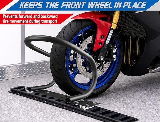 Heavy-Duty Steel 7" E-Track Motorcycle Wheel Chock,Adjustable Front Tire Stop for E-Track & X-Track Systems for Trailer & Cargo Transport Use (1 Pack)