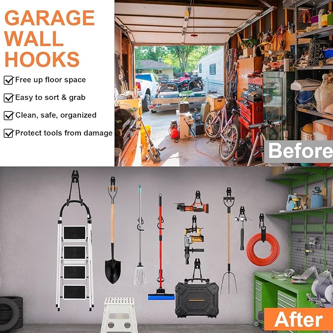 EZ COZY 20 Pack Garage Hooks Heavy Duty – Wall Mount Utility Hooks for Hanging, Garage Organization, Tool Hangers for Garage Wall, Ladder Holders, Assorted Sizes with Mounting Screws (Black)