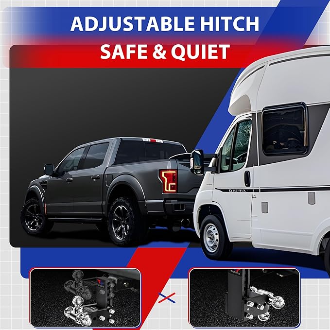 Geteen Trailer Hitches, Adjustable Trailer Hitch Ball Mount - Fits 2.0" Receiver, Dual Ball (2" x 2-5/16"), 7" Drop, 10,000 GTW - GT20072B