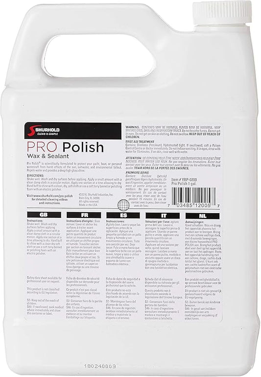 Shurhold Pro Polish Wax – High-Performance Polymer Protection for Fiberglass, Gelcoat, Clear Coat & Metal - 1 Gallon