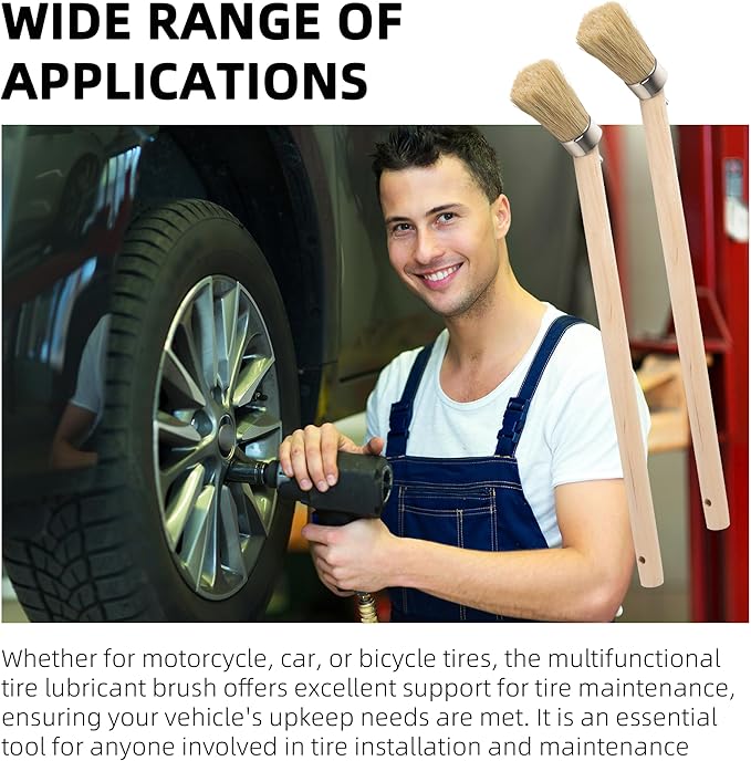 Calvana (2-Pack) Tire Lube Brush for Cleaning Tires and Wheels, Tire Shine Brush, Grease Brush Applicator with 45-Degree Angle and 11.8" Wooden Handle, for Universal Tire Mounting Compounds, 96517