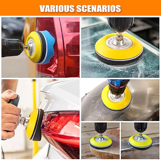 POLIWELL Car Headlight Restoration Kit, 3 Inch Car Polishing Sanding Discs Kit, 3 in Sandpaper Grit 320-5000 Headlights Sanding Sheets with 1/4” Shank Backing, Buffing Sponge Pads for Drill, 52 PCS