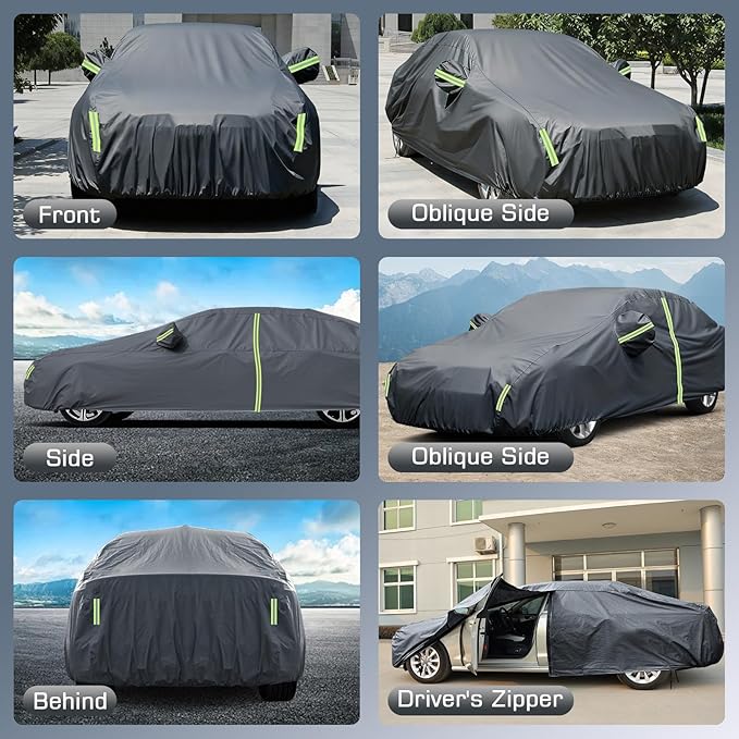 Waterproof Car Cover for 2011-2025 VW Jetta, All Weather Sedan Outdoor Sun UV Rain Dust Snow Wind Protection Cover for Automobiles with Zipper Door & Windproof Bands (Gery)