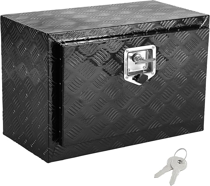 VEVOR Underbody Truck Box, 24" x 14" x 16" Pickup Storage Box, Heavy Duty Aluminum Diamond Plate Tool Box with Lock and Keys, Waterproof Trailer Storage Box with T-Handle Latch for Truck, Van, Trailer