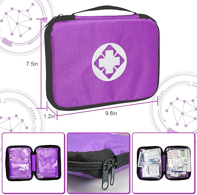 Small-Campact First-Aid Kit-Refill Supplies-Basic Emergency-Essentials - 300PCS Home Essentials Emergency Accident Kits for Businesses Workplace Outside Travel Purple 1st Aid