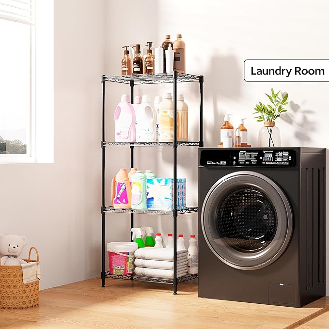 M MZG 4 Tiers Shelf Metal Storage Shelves Wire Rack Closet Organizers for Garage Kitchen Bathroom Laundry Black 11.8" D x 17.7" W x 41.9" H