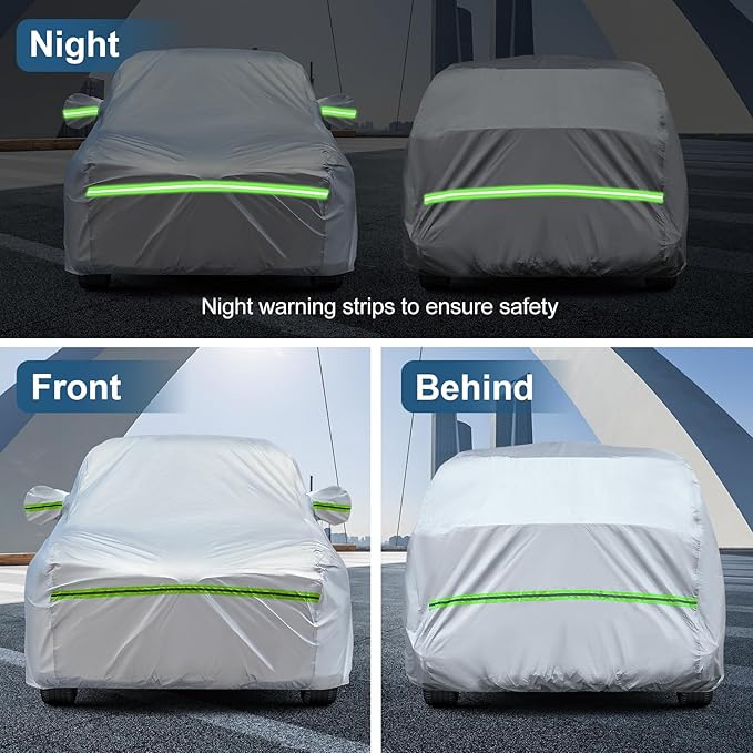 AUQDD 6-Layers Premium SUV Car Cover Waterproof All Weather Weatherproof UV Sun Protection Snow Dust Storm Resistant Outdoor Exterior Custom Form-Fit Full Padded Car Cover with Straps 198"-208" K9