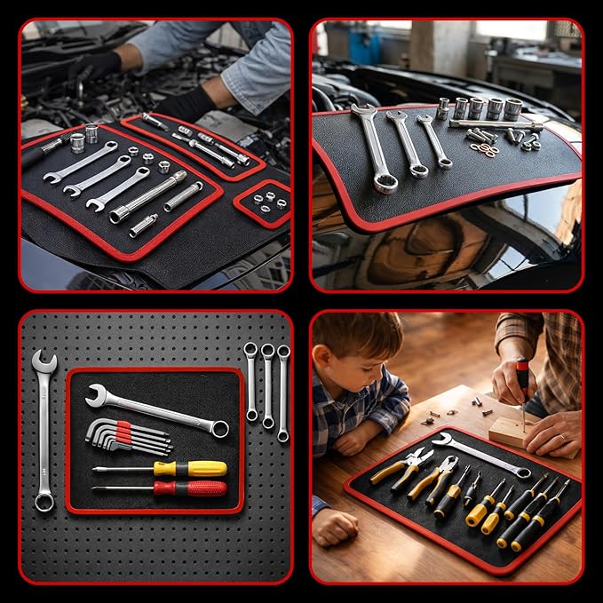 Qidejoy 1Pcs Magnetic Tool Mat & Holder, Flexible PVC & Non-Slip Tool Tray, 40LB Magnetic Parts Pad – Tools for Mechanics, Garage, Workshop & Auto Repair, Toolbox Organizer, Holds Screws