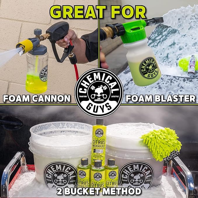 Chemical Guys CWS_101_64BK Car Wash Detailing Bucket, Mitt & Accessories Bundle (6 Items) Featuring Maxi-Suds II Foaming Car Wash Soap 64 oz (.5 Gal) Cherry Scent - Works on Cars, Trucks, SUVs, & More