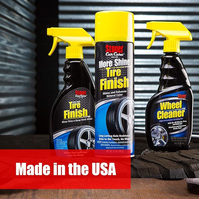 Stoner Car Care 91044 Original More Shine Tire Shine Spray – Tire Dressing Restores Deep Matte Black Finish with Long-Lasting Rain-Resistant Protection, Dry-to-Touch – 12 oz