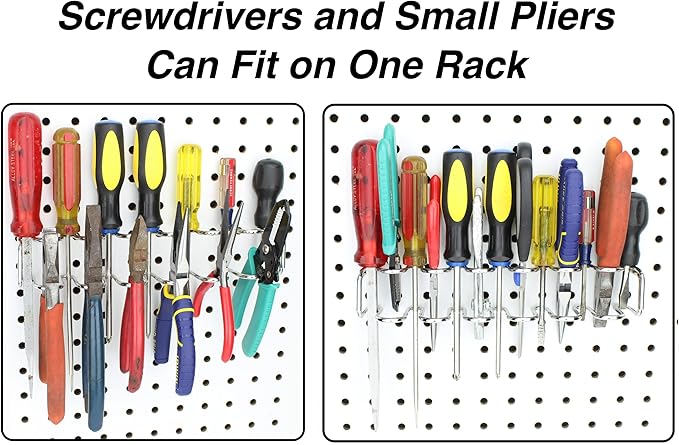 Pegboard Screwdriver Holder, 4-Pack - Hooks to Any Peg Board - Screwdriver and Pliers Rack Accessory Tool Organizer - Organization Accessory for Workbench, Garage, Tool Shed, Craft Room