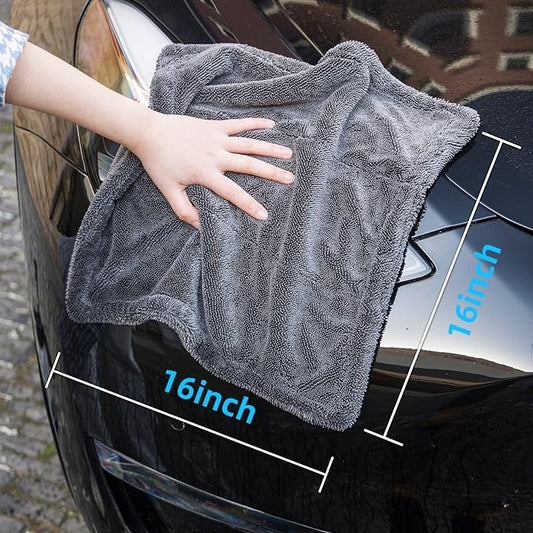 aokway Microfiber Car Drying Towel,Thickened and Absorbent Microfiber Towels, No Streaks Drying Towel car Detailing, Scratch-Free, No Water Spots- 16” x 16”(1 Pack)