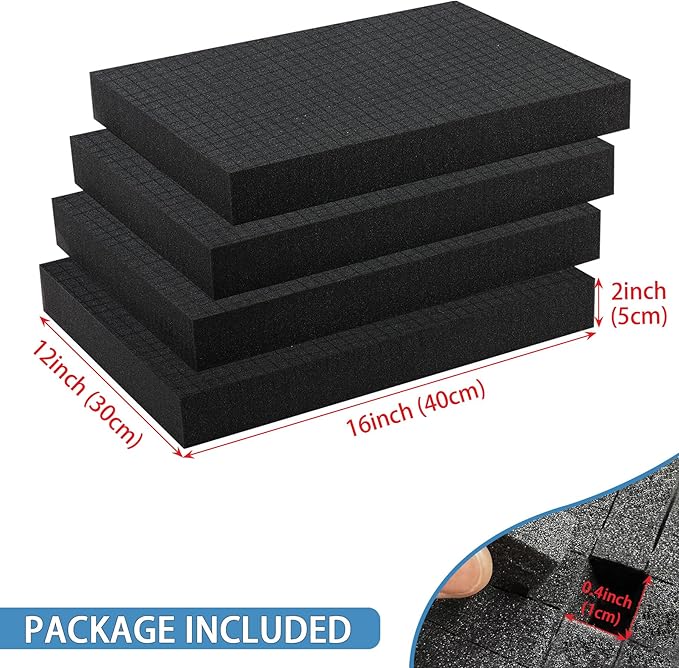 Coengwui Pick and Pluck Foam Inserts, Pre-cubed Pick Apart Sheets for Crafts Toolbox Game Box Camera Cases Drawer Storage (4Pcs 16 x 12 x 2 Inch)