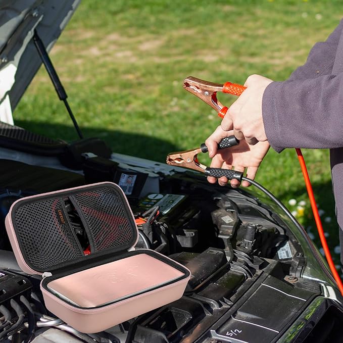 Canboc Carrying Case for Halo Bolt Portable Car Jump Starter 58830/57720/44400 mWh, Halo Bolt ACDC Max 55500 mWh Phone Charger, Mesh Bag for Jumper Cable, AC Wall Charger, Charge,Rose Gold