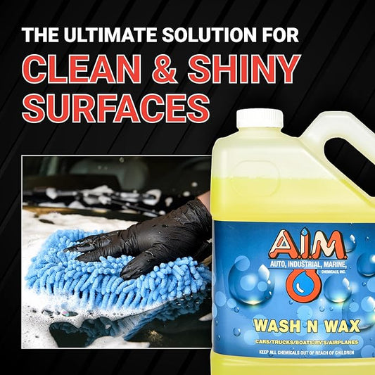 AIM Chemicals Wash N Wax Car Soap - pH neutral for cars, trucks, boats, and RVs. Protects wax and sealants. Use with foam cannon or hand wash. Ideal for detailing and cleaning supplies (AC WW5)