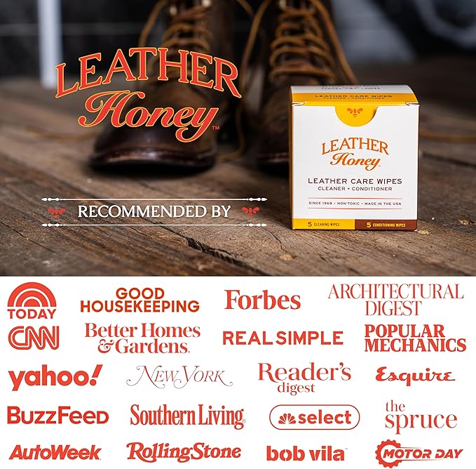 Leather Honey Leather Wipe Kit: Clean & Restore On-The-Go. For Any Color of Leather Couches, Car Seats, Purses, Shoes & Bags. Nontoxic, Ready-to-Use & Made in the USA. 5 Cleaner & 5 Conditioner Wipes