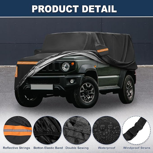 ACROPIX 1 Set Car Cover for Suzuki Jimny JB64W Jimny Sierra JB74W Outdoor Waterproof Sun Rain Dust Wind Snow Protection with Driver Door Zipper Black 1