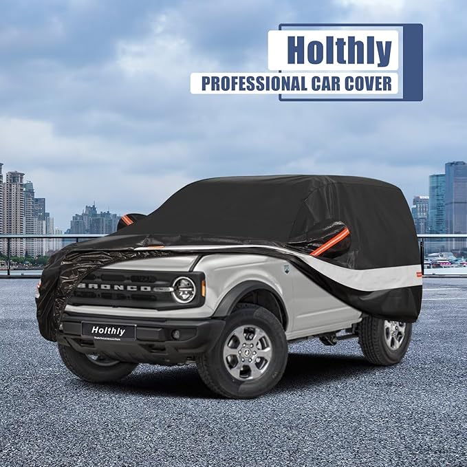 10 Layers Car Cover Custom Fit for Ford Bronco 2 Door/Sport (2021-2025), Waterproof All Weather for Automobiles, Outdoor Full Cover Sun Dust Rain Protection with Cotton. Black