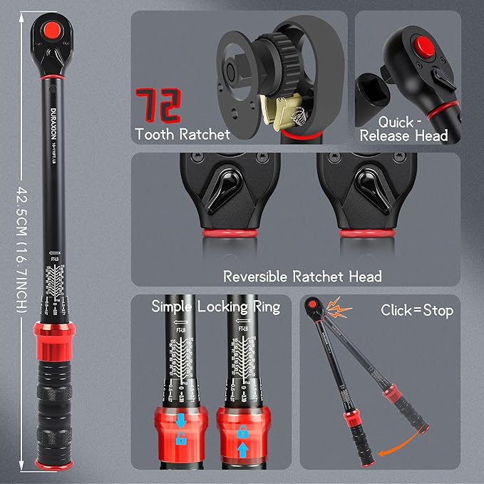 3/8-Inch Drive Torque Wrench 10-110ft.lb/13.56-149.14Nm, ±3% Precision Dual Direction Torque Wrenches with 72-Tooth Dual Range Scales with Ft.Lbs and N.m