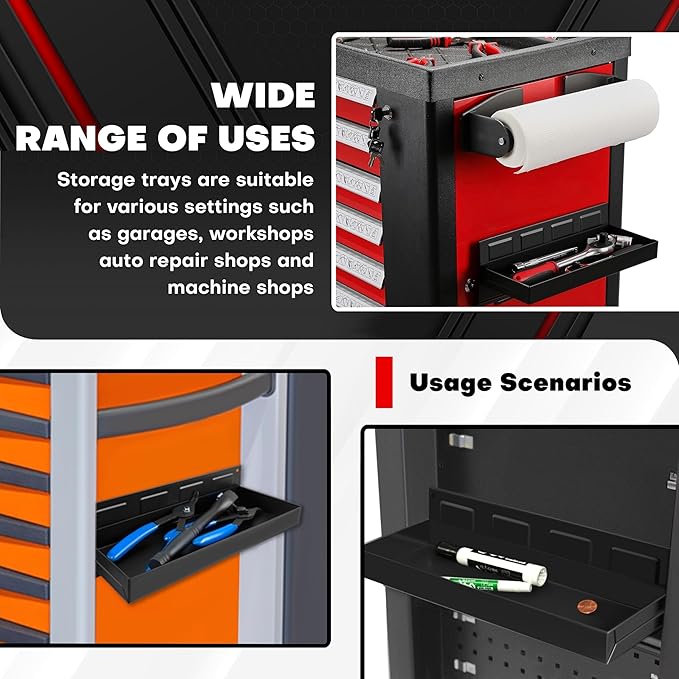 C&T 4-Piece Magnetic Toolbox Shelf, Tray and Holder Set, Magnetic Toolbox Tray Set, Tool Box for Cabinet Side Shelf Storage Van Workshop, Tool Organization and Storage