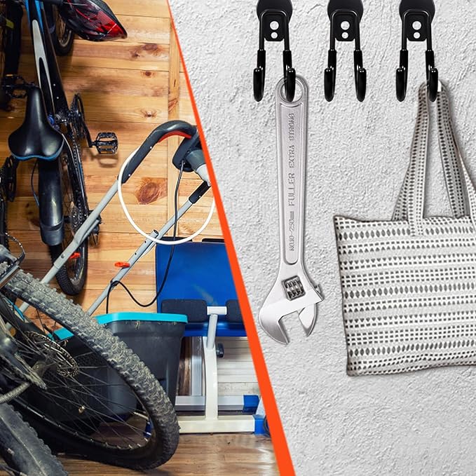 15pcs Garage Storage Wall Hooks - Heavy Duty Garage Hooks for Hanging Yard Tools Ladders Bikes Power Hose Shovel Metal Shed Hangers Organizer System