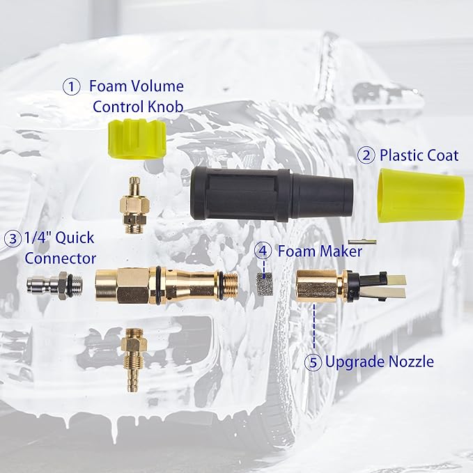 M MINGLE Foam Cannon for Pressure Washer, Car Foam Sprayer with 1/4 Inch Quick Connector, Wide Mouth Heavy Duty Car Wash Foam Blaster Power Washer, 1 Liter with 5 Nozzle Tips